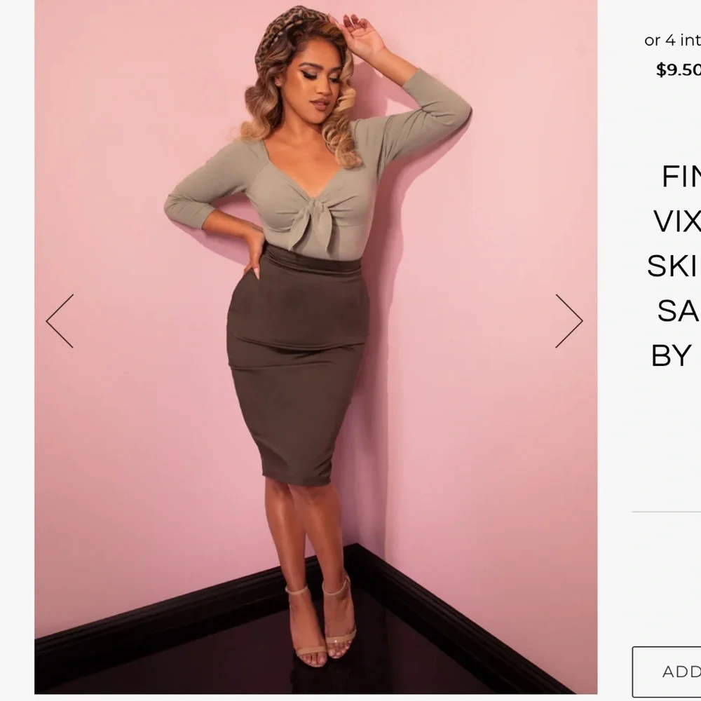 Vixen By Micheline Pitt Pencil Dark Green Skirt - Picture 3 of 14